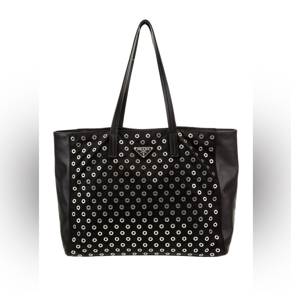 Prada Nappa-Trimmed Tessuto Grommet Tote